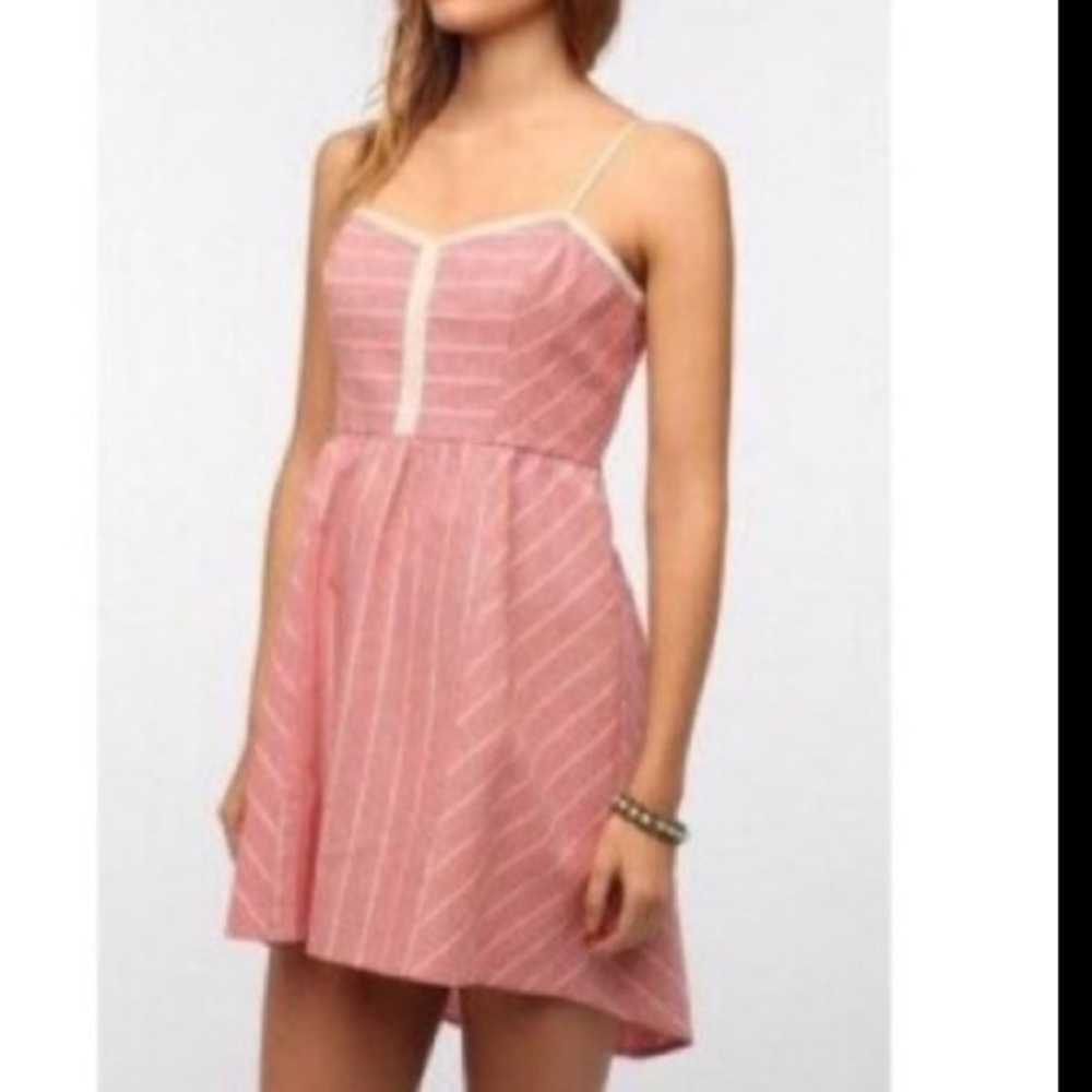Urban Outfitters COPE Sun Dress‎ Pink Linen Blend High Low Hem Size Small